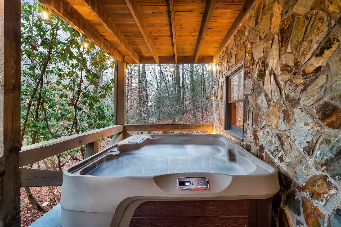 Private hot tub on the cabin deck