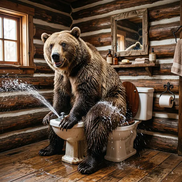 Playful bear bathroom artwork
