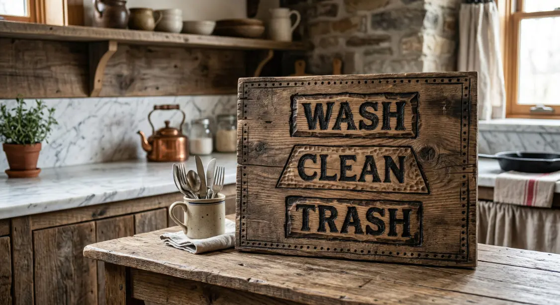 Rustic Wash Clean Trash cabin sign